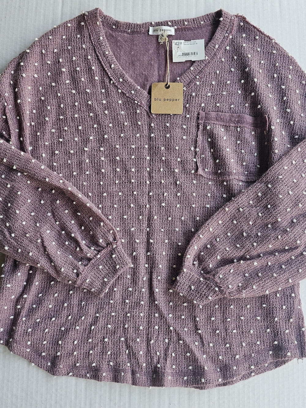NWT blu pepper Mauve Dot-Textured Women's Blouse